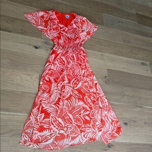 CeCe Coral Red & White Floral Maxi Dress